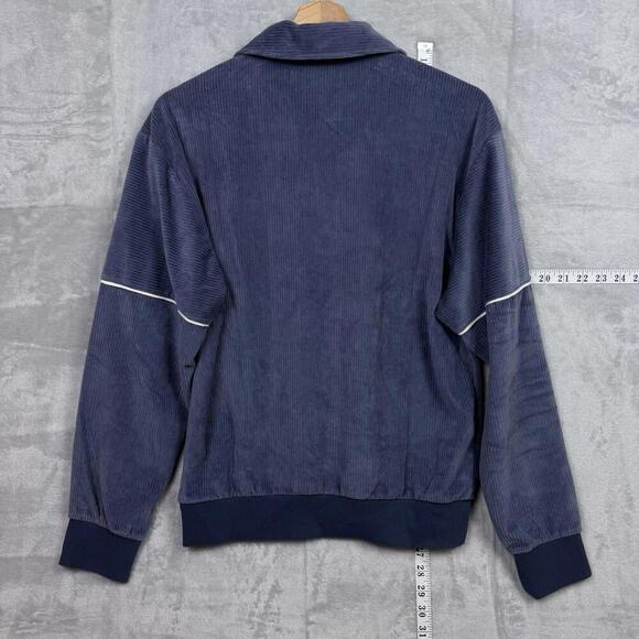 Urban Outfitters Blue Corduroy Long Sleeve Polo Shirt Retro Vertical Stripe Sz M - Picture 2 of 10